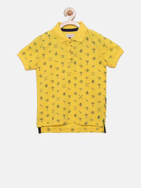 

U.S. Polo Assn. Kids Boys Yellow Printed Polo T-shirt