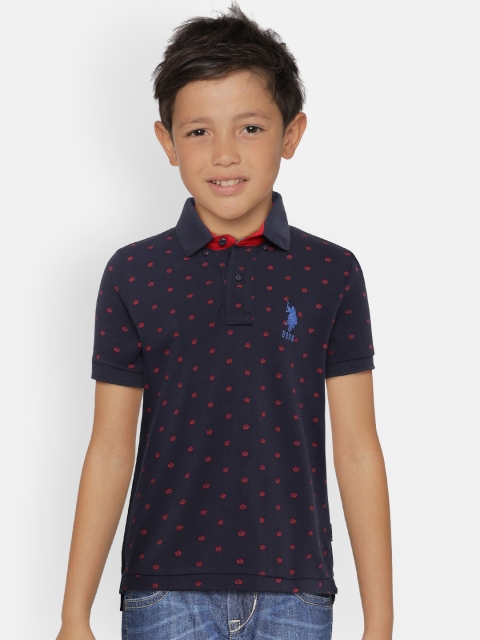

U.S. Polo Assn. Kids Boys Navy Blue Printed Polo T-shirt