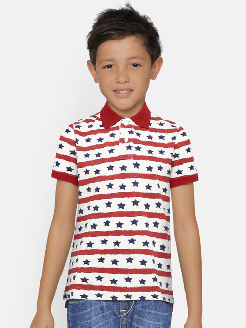 

U.S. Polo Assn. Kids Boys Off-White & Red Printed Polo T-shirt