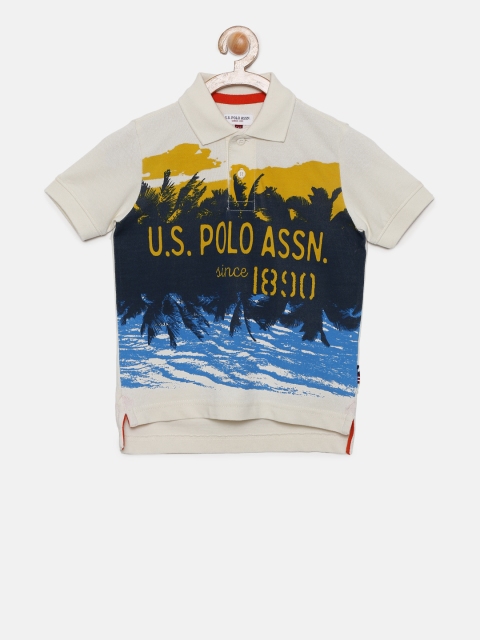 

U.S. Polo Assn. Kids Boys Beige & Blue Printed Polo T-shirt