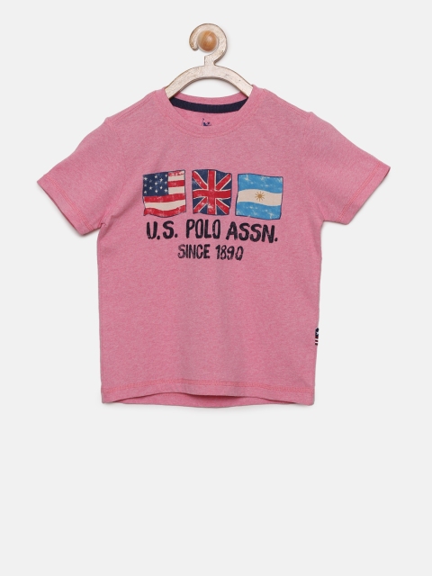 

U.S. Polo Assn. Kids Boys Pink Printed Round Neck T-shirt