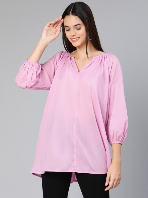 

Oxolloxo Purple Solid V Neck Cotton Tunic