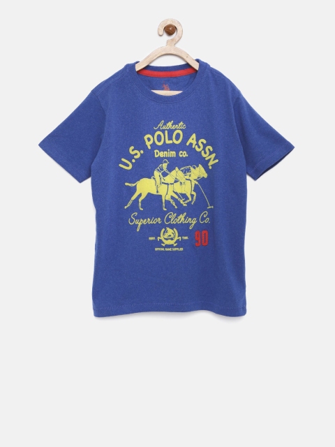 

U.S. Polo Assn. Kids Boys Blue Solid Round Neck Pure Cotton T-shirt