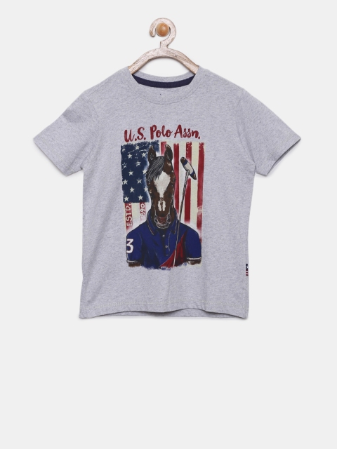 

U.S. Polo Assn. Kids Boys Grey Printed Round Neck T-shirt