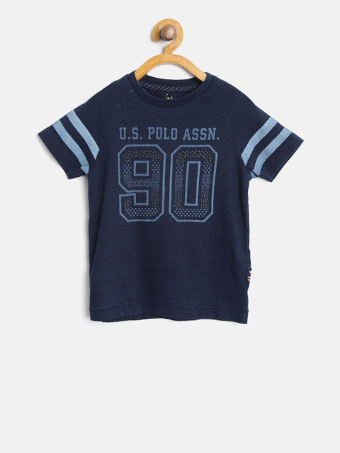 

U.S. Polo Assn. Kids Boys Navy Blue Printed Round Neck T-shirt