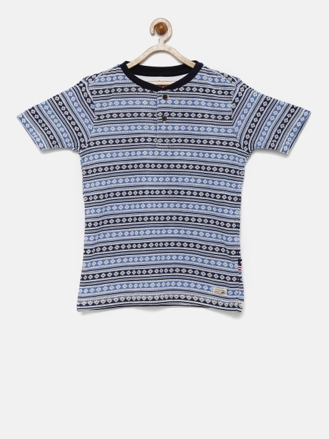 

U.S. Polo Assn. Kids Boys Blue Printed Henley Neck T-shirt