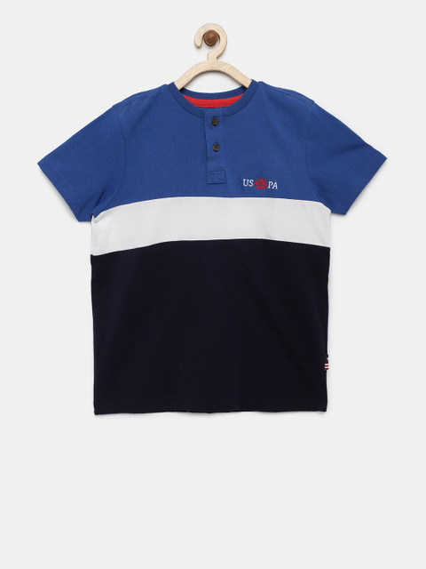 

U.S. Polo Assn. Kids Boys Blue Colourblocked Henley Neck T-shirt