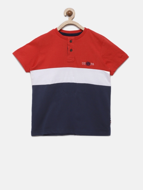 

U.S. Polo Assn. Kids Boys Red & Navy Blue Colourblocked Henley Neck T-shirt