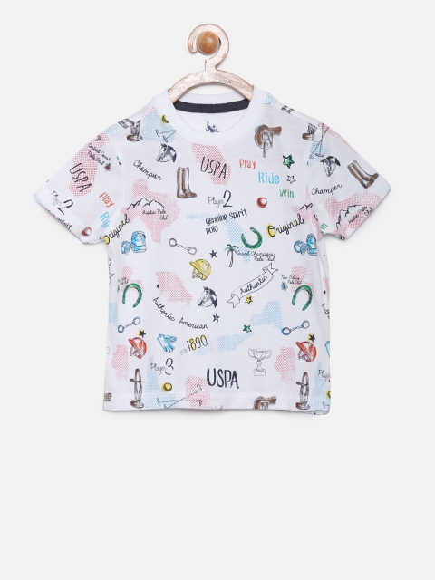 

U.S. Polo Assn. Kids Boys White Printed Round Neck T-shirt