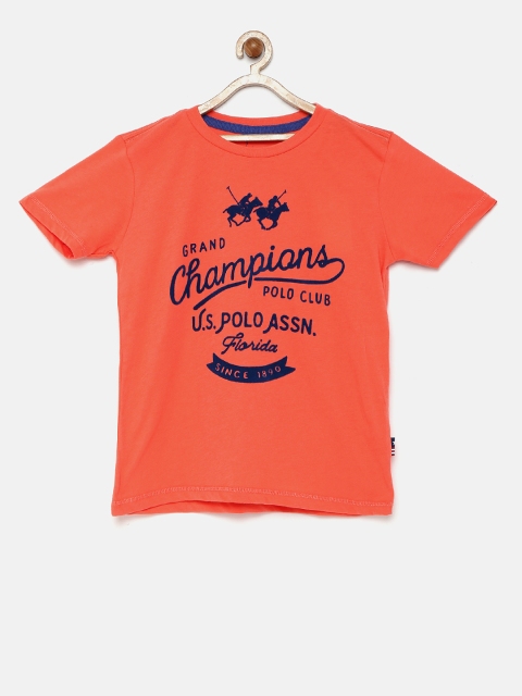 

U.S. Polo Assn. Kids Boys Orange Printed Round Neck T-shirt