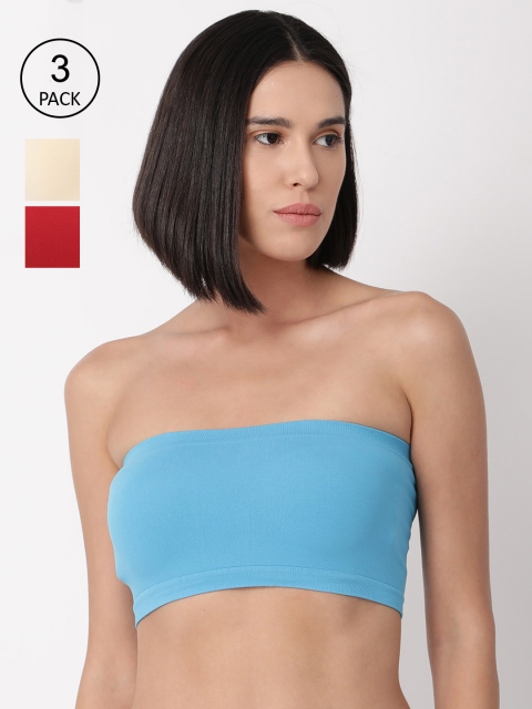 

GOLDSTROMS Pack of 3 Lightly Padded Bandeau Bra, Turquoise blue