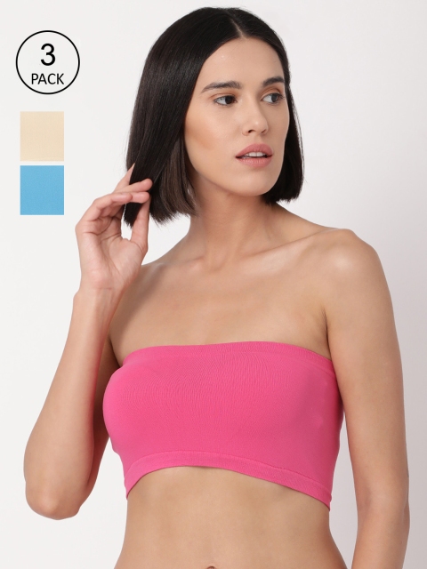

GOLDSTROMS Women Set of 3 Solid Stretchable Tube Tops, Fuchsia