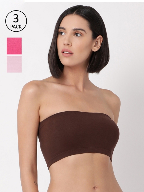 

GOLDSTROMS Pack of 3 Coffee Brown & Pink Tube Camisole
