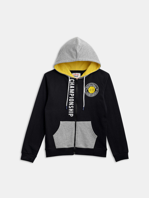 

R&B Boys Black Colourblocked Open Front Jacket with Patchwork