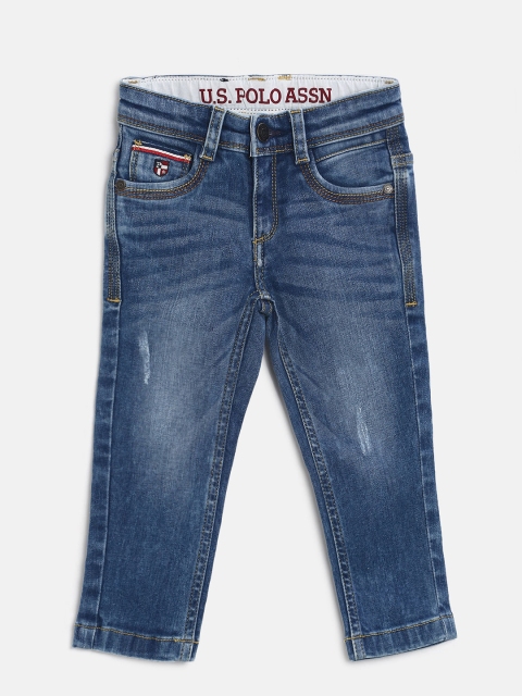 

U.S. Polo Assn. Kids Boys Blue Slim Fit Mid-Rise Mildly Distressed Jeans