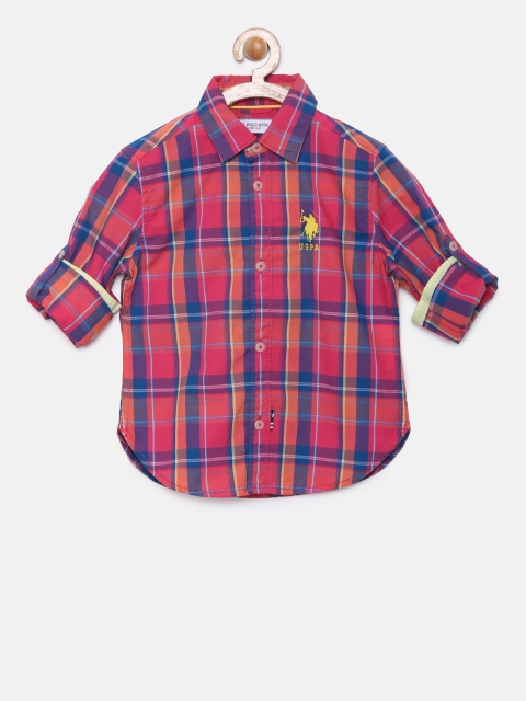 

U.S. Polo Assn. Kids Boys Pink & Blue Regular Fit Checked Casual Shirt