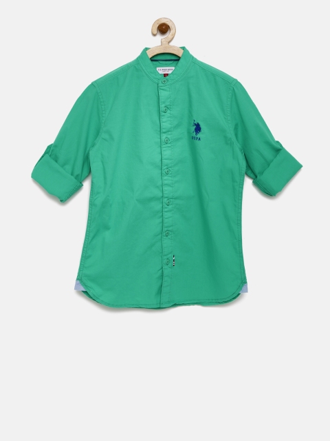 

U.S. Polo Assn. Kids Boys Green Solid Casual Shirt