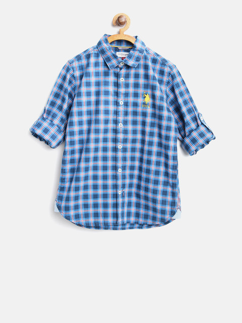 

U.S. Polo Assn. Kids Boys Blue & Red Regular Fit Checked Casual Shirt