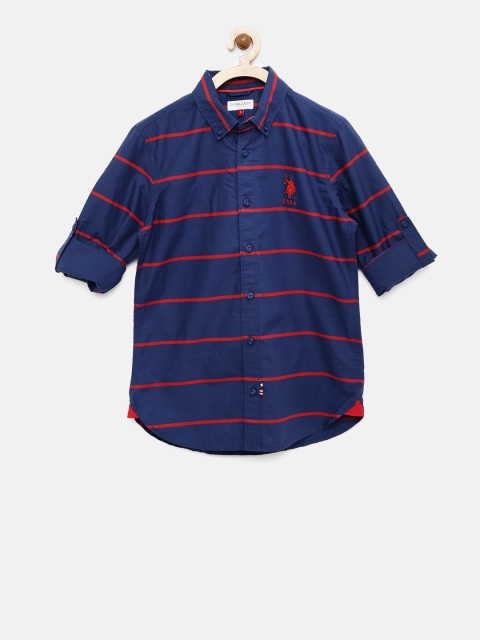 

U.S. Polo Assn. Kids Boys Navy Blue Striped Casual Shirt