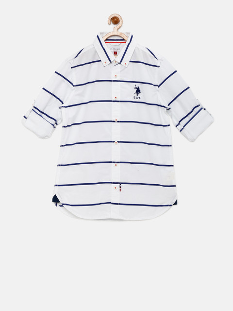 

U.S. Polo Assn. Kids Boys White & Blue Striped Casual Shirt