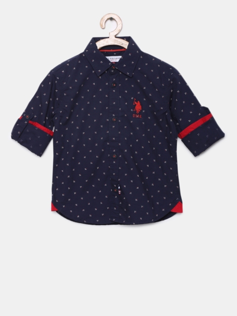 

U.S. Polo Assn. Kids Boys Navy Blue Regular Fit Printed Casual Shirt