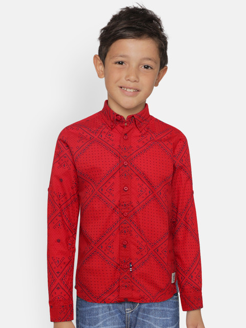 

U.S. Polo Assn. Kids Boys Red Regular Fit Printed Casual Shirt