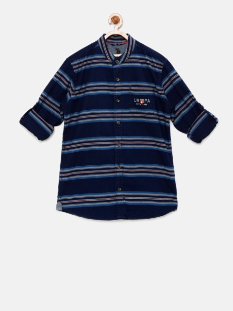 

U.S. Polo Assn. Kids Boys Navy Striped Casual Shirt, Navy blue