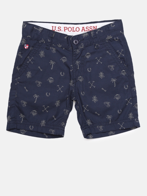 

U.S. Polo Assn. Kids Boys Navy Blue Printed Regular Fit Chino Shorts