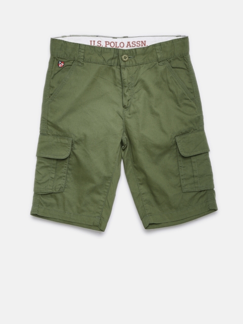 

U.S. Polo Assn. Kids Boys Olive Green Solid Regular Fit Cargo Shorts