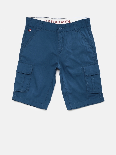 

U.S. Polo Assn. Kids Boys Blue Solid Regular Fit Cargo Shorts