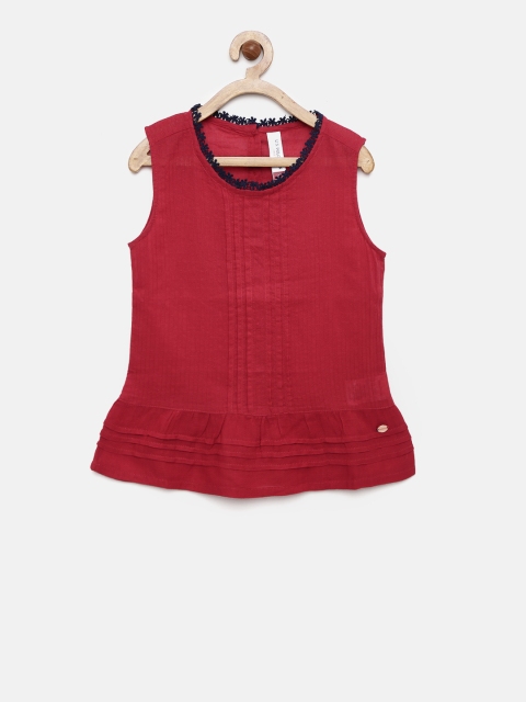 

U.S. Polo Assn. Kids Girls Red Self-Design Pure Cotton Top