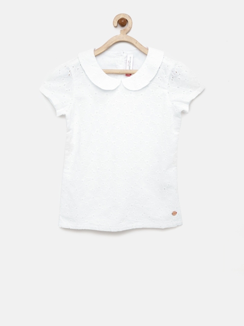 

U.S. Polo Assn. Kids Girls White Self-Design Pure Cotton Top