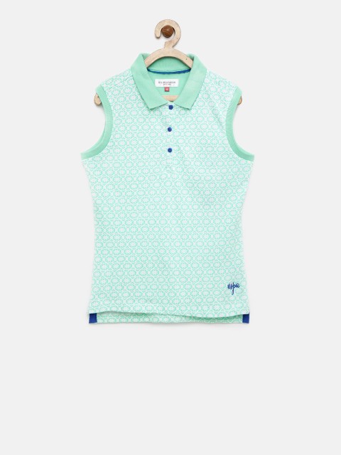 

U.S. Polo Assn. Kids Girls Green Printed Polo T-shirt