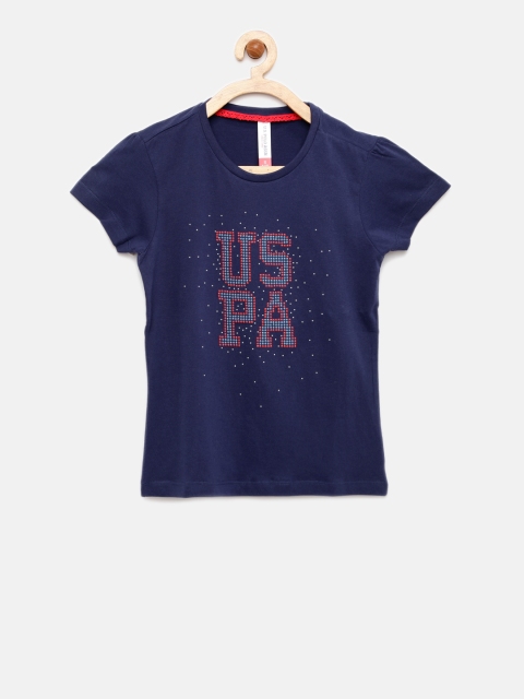

U.S. Polo Assn. Kids Girls Blue Printed Pure Cotton T-shirt