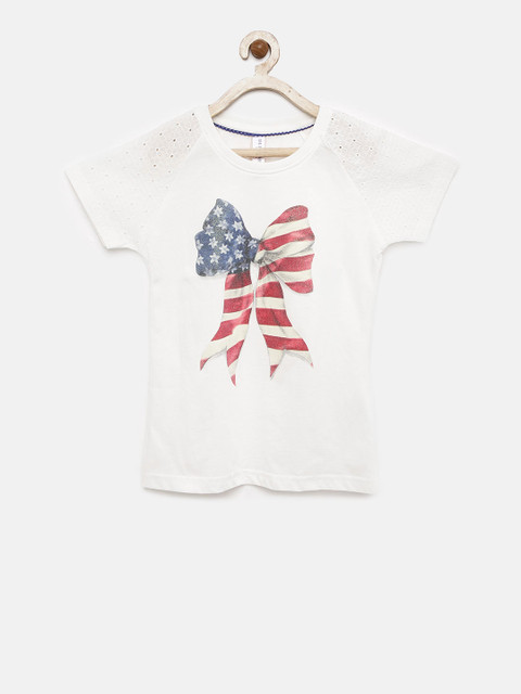 

U.S. Polo Assn. Kids Girls Off-White Printed T-shirt