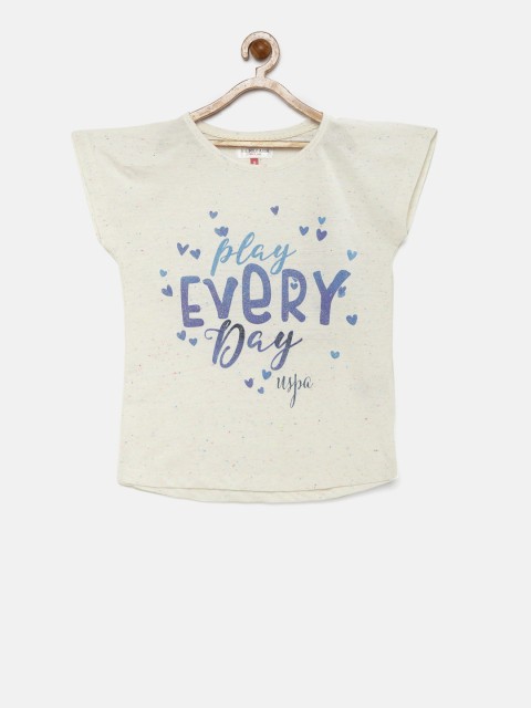 

U.S. Polo Assn. Kids Girls Off-White Printed T-shirt