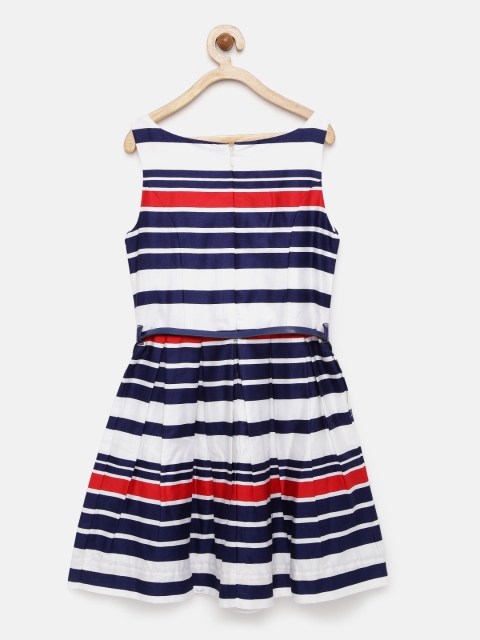 

U.S. Polo Assn. Kids Girls Navy Blue Striped Fit and Flare Dress