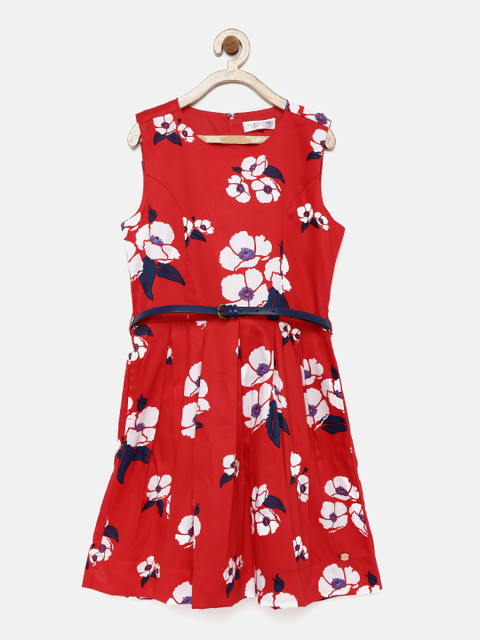 

U.S. Polo Assn. Kids Girls Red Printed Fit and Flare Dress