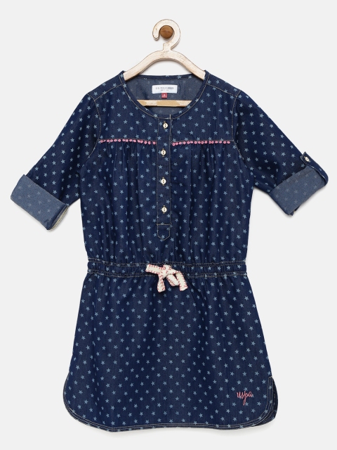 

U.S. Polo Assn. Kids Girls Blue Printed Shirt Dress