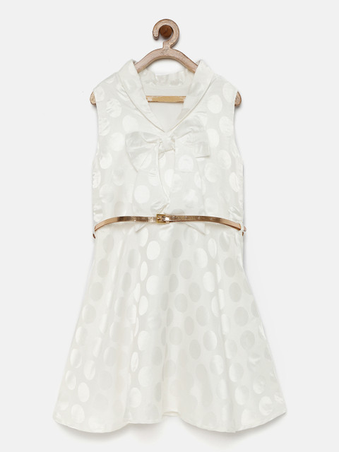 

U.S. Polo Assn. Kids Girls Off-White Self Design Fit and Flare Dress