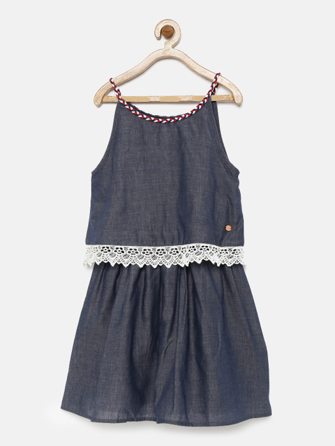 

U.S. Polo Assn. Kids Girls Blue Solid Fit and Flare Dress