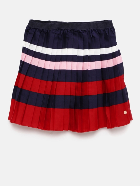 

U.S. Polo Assn Girls Navy & Red Striped Accordion Skirt, Navy blue