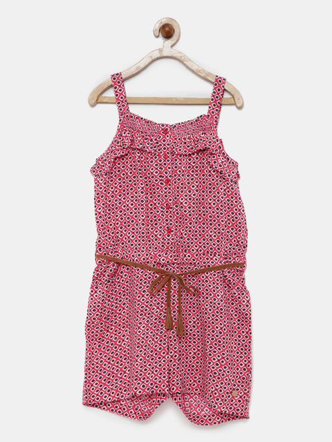 

U.S. Polo Assn. Kids Girls Pink Printed Playsuit