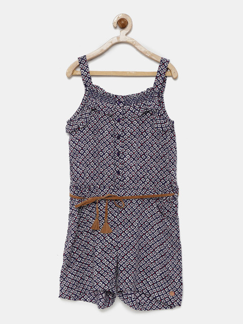 

U.S. Polo Assn. Kids Girls Blue Printed Playsuit