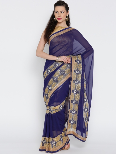 

RAJORI Blue Embellished Georgette Saree