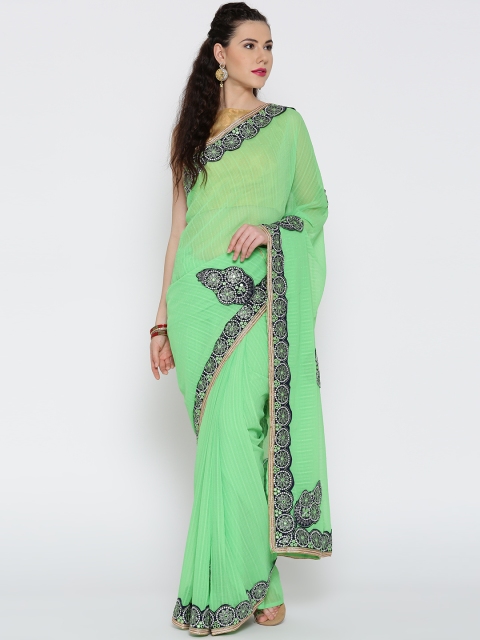 

RAJORI Green Embellished Chiffon Saree