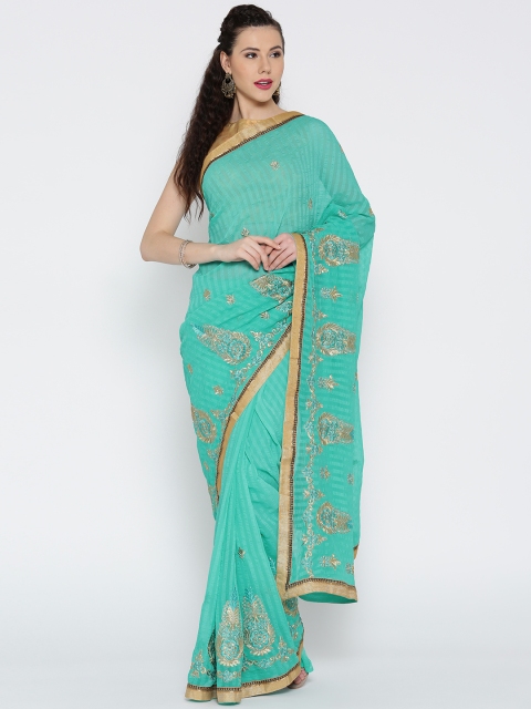 

RAJORI Sea Green Embroidered Chiffon Saree