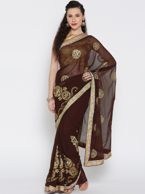 

RAJORI Coffee Brown Embroidered Georgette Saree