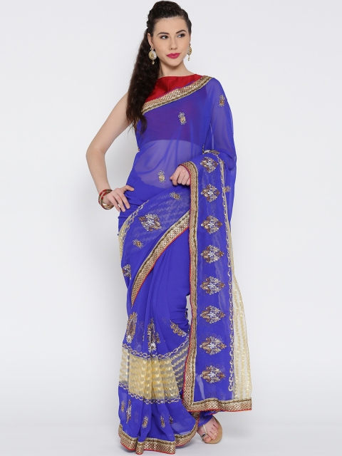 

RAJORI Blue Embroidered Georgette Saree