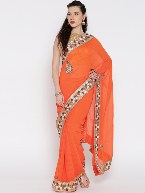 

RAJORI Orange Embellished Chiffon Saree